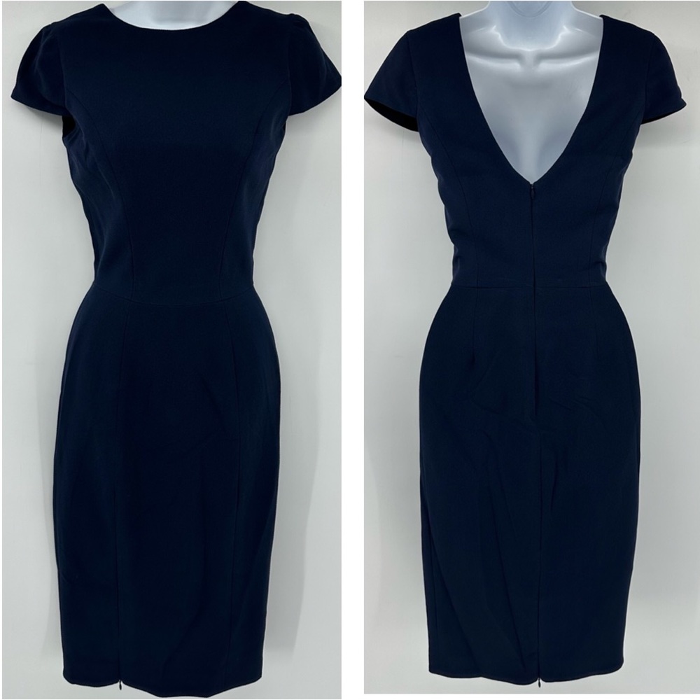 Dress the Population Navy Blue Sheath Dress with Cap Sleeves Size XS